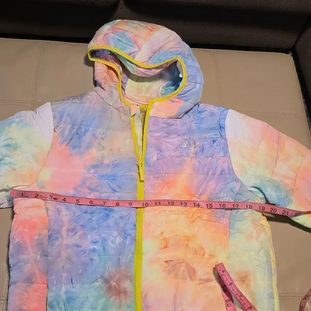 Alexa Rae Tie Dye Pastels Colorful Hooded Puffer Jacket Kids Size Large 16 NWT
